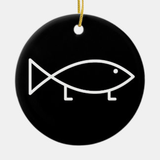 Rond En Céramique Poissons de Jésus avec des jambes - ornement