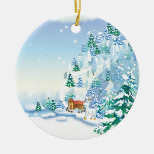 Rond En Céramique Premier ornement de chèvre de Noël du bébé