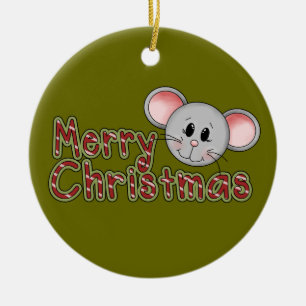 Rond En Céramique Souris Joyeux ornement de garde de Noël