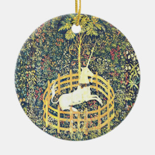 Rond En Céramique Tapisserie médiévale Unicorn - Ornement