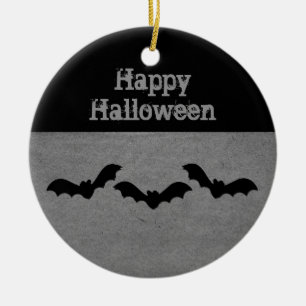 Rond En Céramique Trio de chauves-souris ornement d'Halloween, gris