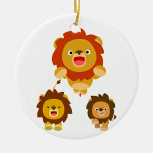 Rond En Céramique 'Viens ! ! ' Trois mignons ornement de Lions Carto