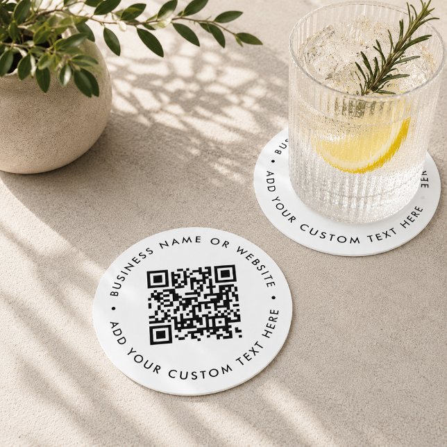Rond Ensemble de dessous de verre à code QR | Entrepris (Custom white QR code coaster for website links, menus, bookings, reviews, and promos.)
