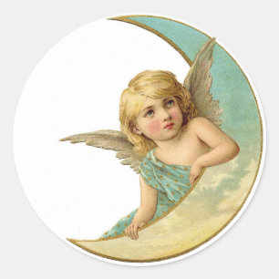 ROND ENVELOPE SEAL STICKER : ANGE VICTORIEN ET LUNE