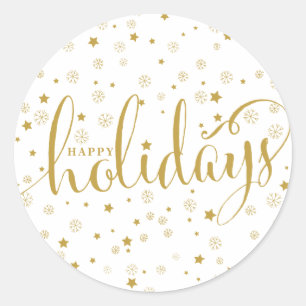 Rond Étoiles & Snowflakes Happy Holidays Sticker