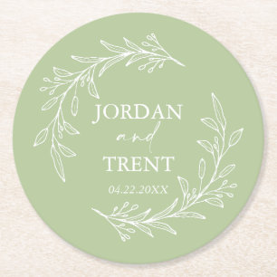 Rond Eucalyptus Sage Vert Dessous de verre de mariage p