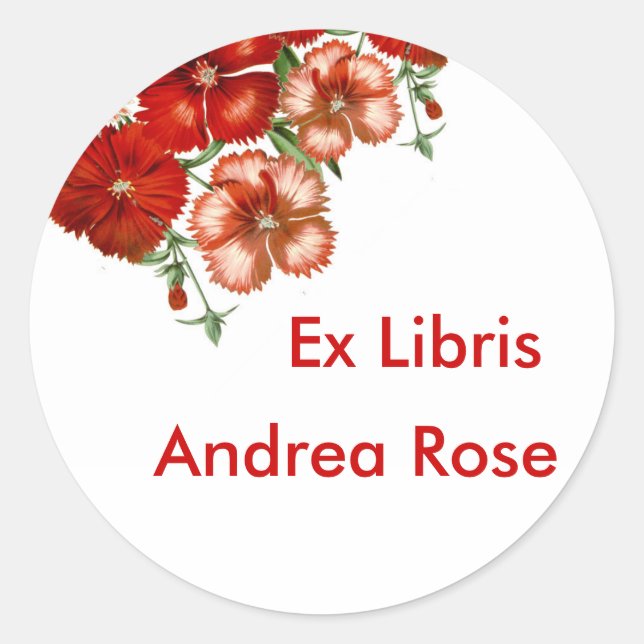 Rond Ex Libris Plaque rouge Carnation Sticker (Devant)