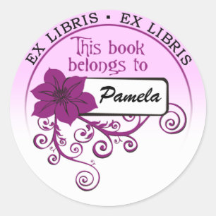 Rond Ex Libris Sticker (violet fleuri et arrière - pla