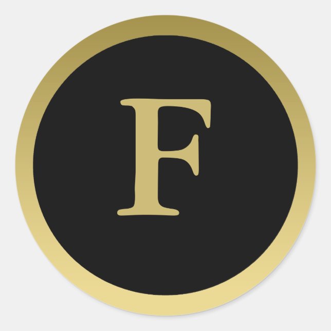 Rond F :: Monogramme F Élégant Sticker Or et Noir (Devant)