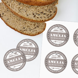 Rond Fabriqué avec Amour Aliments Cadeau Sticker gris k