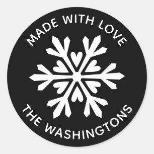 Rond Fabriqué avec l'amour Sticker Flocon de neige de N