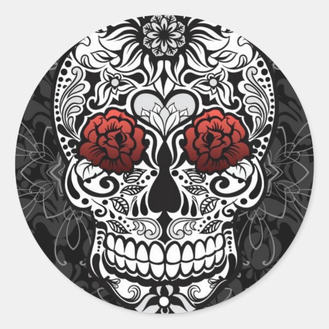 Rond Fancy Skull Day of the Dead Sticker (Devant)