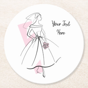 Rond Fashion Bride dessous de verre de texte rose