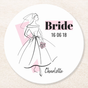 Rond Fashion Bride Pink Bride Date Nom dessous de verre