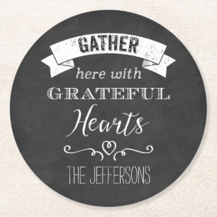 Rond FAUX Chalkboard Grateful Hearts Dessous de verre P
