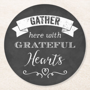 Rond FAUX Chalkboard Grateful Hearts Dessous de verre P