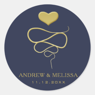 Rond Faux Gold Heart Ornament   Navy Wedding Sticker