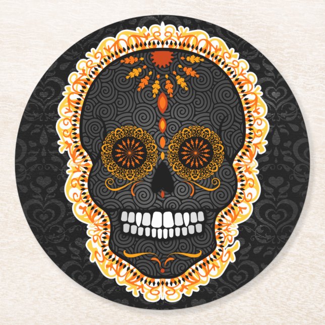 Rond Feliz Muertos - Dessous de verre de crâne à sucre (Devant)