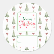 Festive Red Green Script Tree Bow To From Sticker