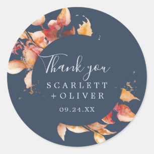 Rond Feuilles automnales   Sticker Merci bleu marine