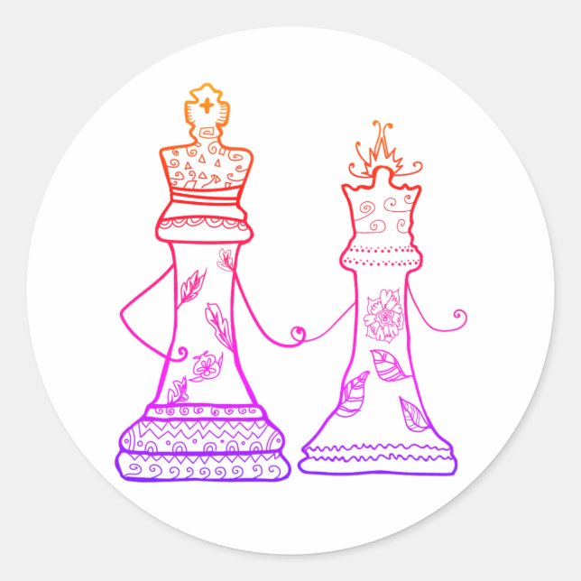 Rond Figures Échecs, Queen & King Love Sticker (Devant)