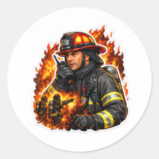 Rond Firefighter Hero Sticker – Brave Fireman Flame Art