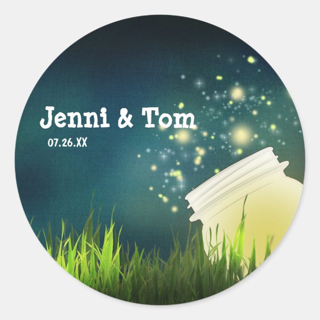 Rond Fireflies + Mason Jar Sticker Mariage de nuit Rust (Devant)