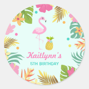 Rond Flamant rose Pool Party Favoriser Tag Sticker