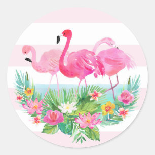 Rond Flamant rose tropical Aquarelle Pink Faver Sticker