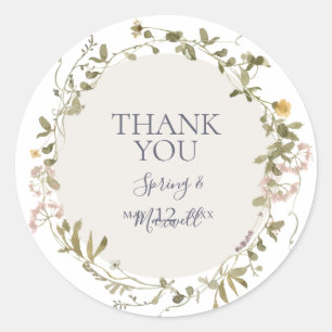 Rond Fleur sauvage de printemps Sticker en Merci blan