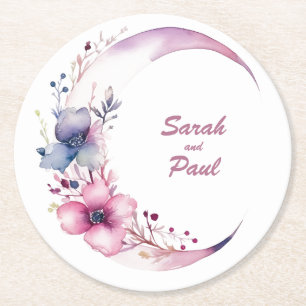 Rond Fleurs en Lune rose : Dessous de verre Mariage per