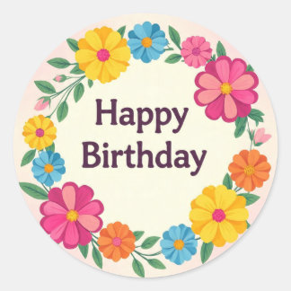 Rond Floral birthday sticker 