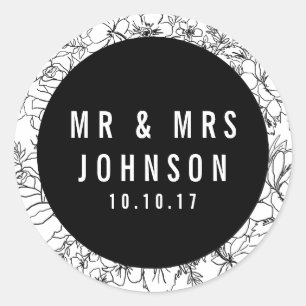 Rond Floral moderne noir et blanc M & Mme sticker