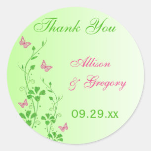 Rond Flore rose et verte avec Sticker à papillons