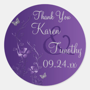 Rond Flore violette, argentée avec Sticker à papillons 