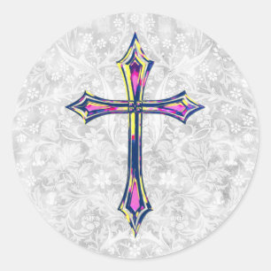 Rond Foi colorée Croix Style Vintage Sticker Sceau