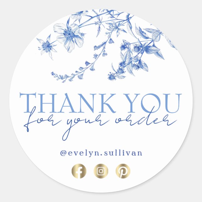 Rond Français bleu fleur sauvage merci sticker (Devant)