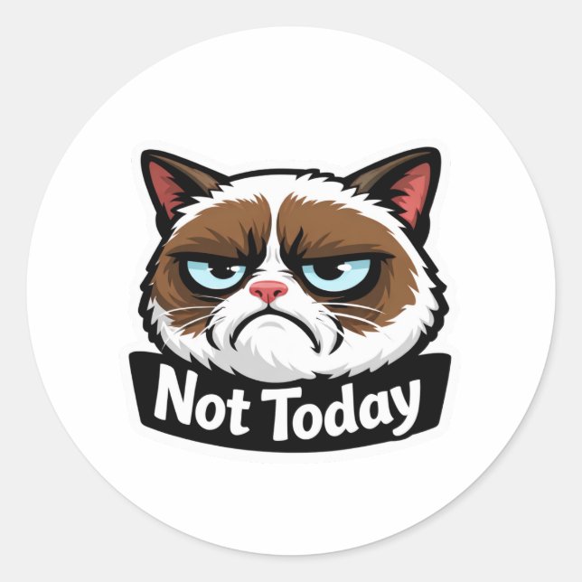 Rond  Funny "Not Today" Grumpy Cat Face Sticker (Devant)
