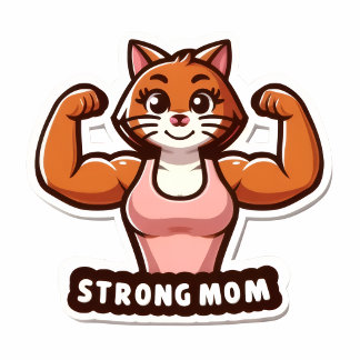 Rond Funny Strong Cat Mom Sticker