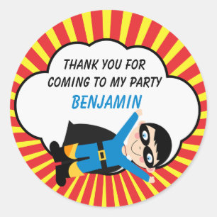 Rond Garçons Superhero Anniversaire Favoriser Sticker