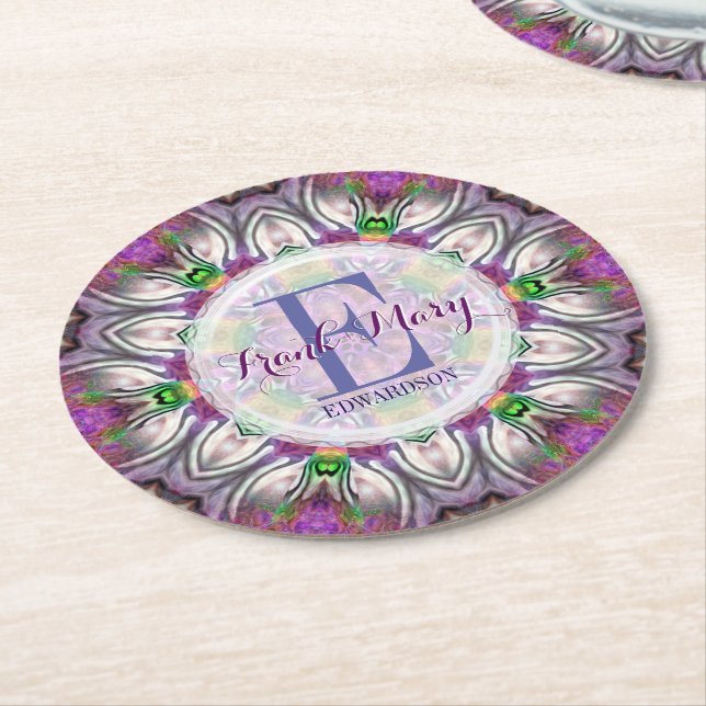 Rond Géométrie en satin violet Dessous de verre en papi (Incliné)