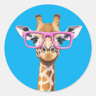 Rond Giraffe avec lunettes roses Sticker Arrière - plan