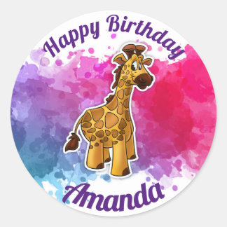 Rond Giraffe joyeux Sticker d'anniversaire