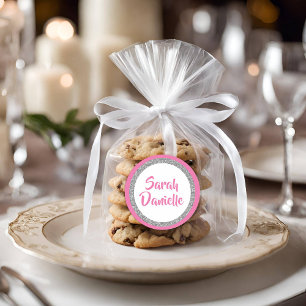 Rond Glittery Dark Rose et Silver Nom Favoriser Sticker