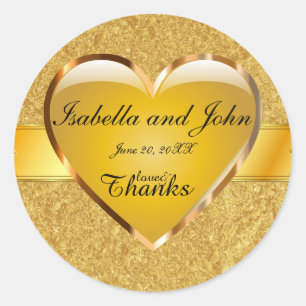 Rond Gold Heart Love et Merci Sticker Mariage