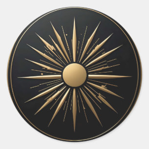 Rond Gold Sunburst Line Art Sticker noir