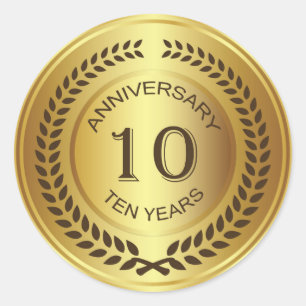 Rond Golden 10th Anniversary with laurel wreath Sticker
