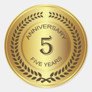 Rond Golden 5th Anniversary with laurel wreath Sticker