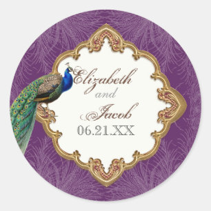 Rond Golden Peacock & Swirls - Sticker Mariage ou sceau