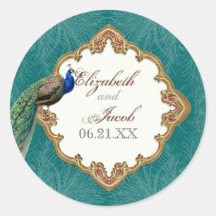 Rond Golden Peacock & Swirls - Sticker Mariage ou sceau